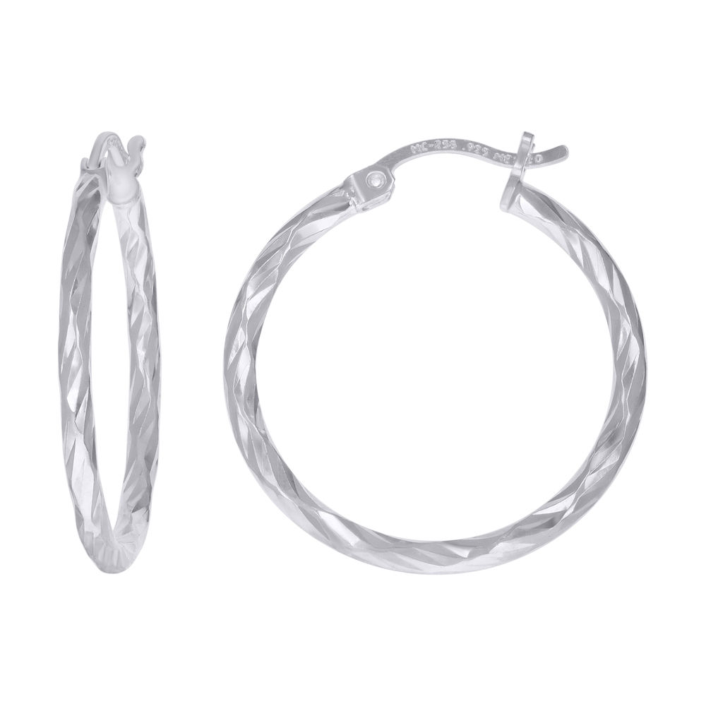 925 Sterling Silver Womens Diamond-cut 2mm x 20mm Hoop Earrings